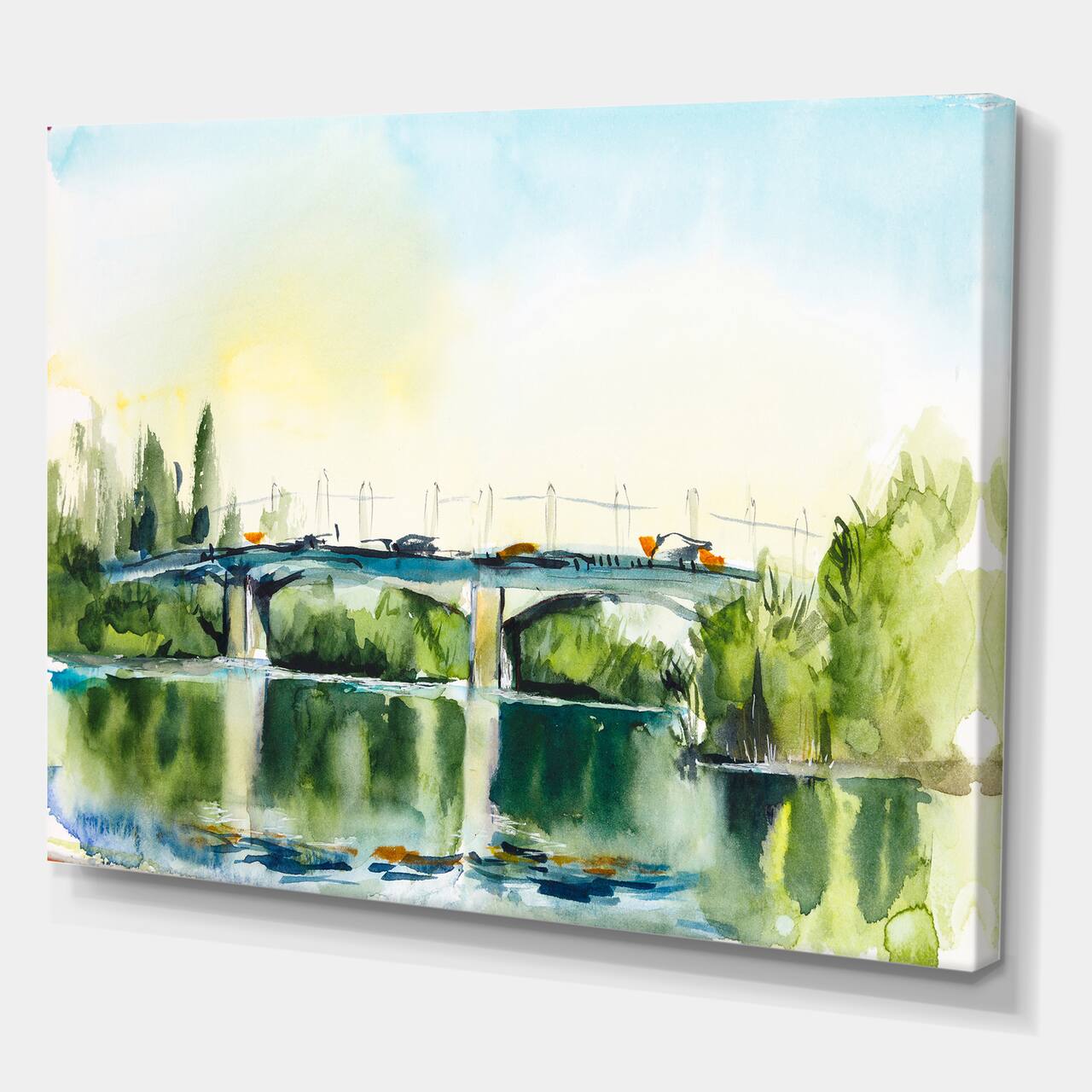 Designart - Landscape With Old Bridge In The Countryside - Traditional Canvas Wall Art Print